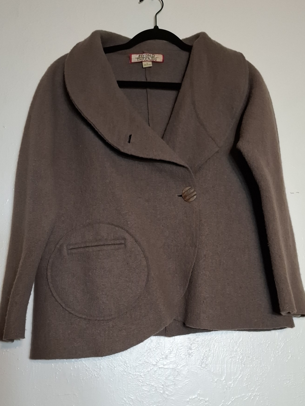Beyond Threads Brown Alpaca And Wool Blend Shawl Collar Coat Womens Size L